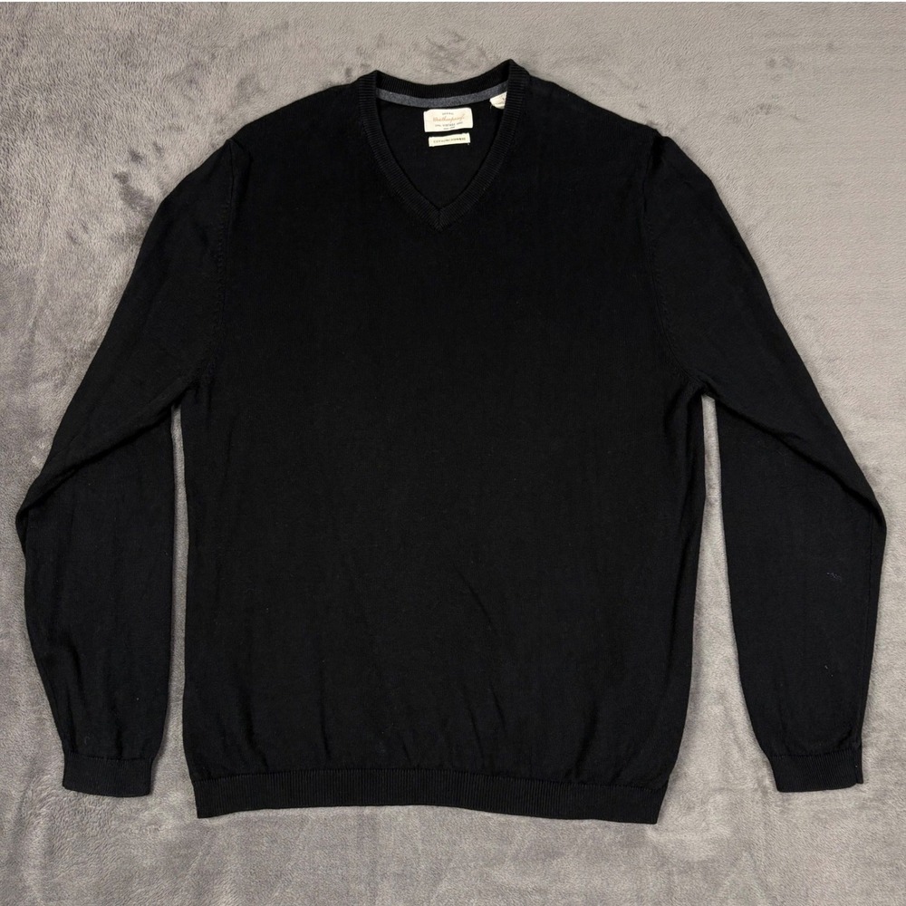 Weatherproof Vintage Sweater Mens L Black Cotton Cashmere V-Neck Knit Pullover